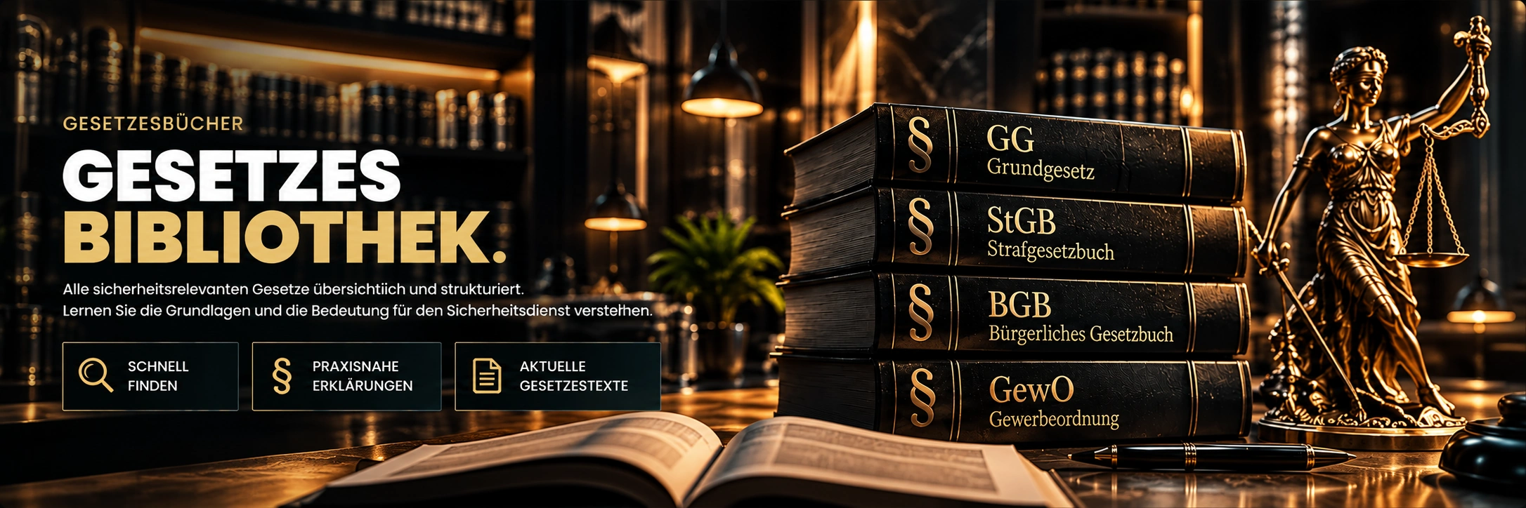 Gesetzesbibliothek für den Sicherheitsdienst mit Grundgesetz, Strafgesetzbuch, Bürgerlichem Gesetzbuch, Gewerbeordnung und Justitia