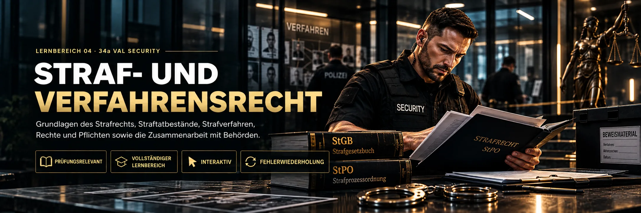 Lernbereich 04: Straf- und Verfahrensrecht – Sicherheitsmitarbeiter mit StGB, StPO und Ermittlungsunterlagen